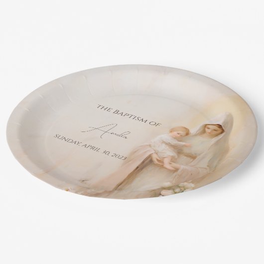 Mutter Mary mit Baby-Taufe Pappteller (Schrägansicht)