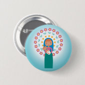 Mutter Mary und Baby Jesus unter blauem Himmel Button (Vorne & Hinten)
