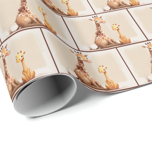 Mutter mit Baby Giraffe Wasserfarbe Geschenkpapier (Rolleneckpunkt)