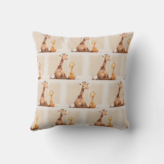Mutter mit Baby Giraffe Wasserfarbe Kissen (Rückseite)