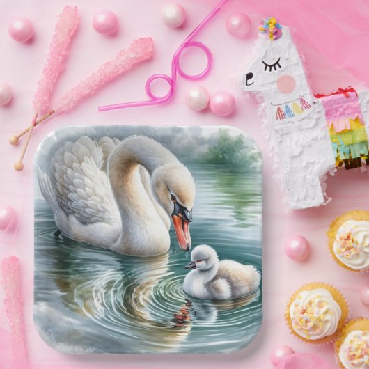 Mutter mit Cygnet wechseln Pappteller (Party)