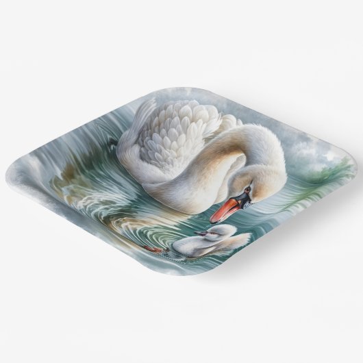 Mutter mit Cygnet wechseln Pappteller (Gewinkelt)