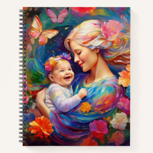 Mutter mit farbenfrohen Babymädchen Notizblock