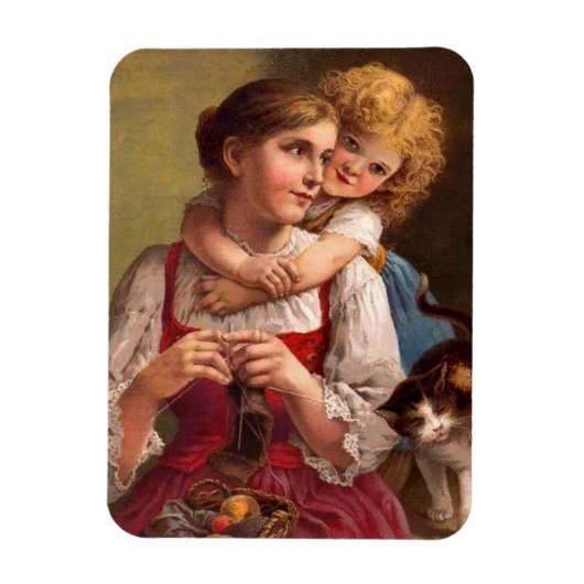Mutter mit Kind und Katze kneten Magnet (Vertikal)