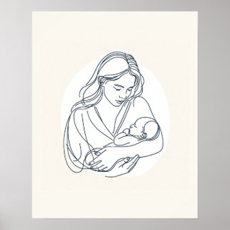 Mutter mit neugeborenem Baby - Art der Linie Poster
