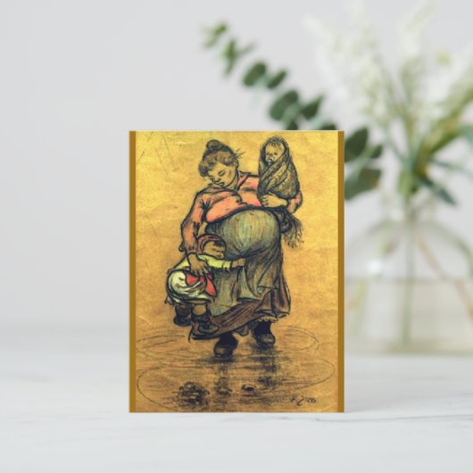 Mutter mit zwei Kindern Postkarte (Stehend Vorderseite)