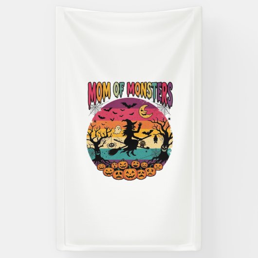 Mutter Monster Halloween Hexe Kürbisse Fledermäuse Banner (Vertikal)