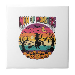 Mutter Monster Halloween Hexe Kürbisse Fledermäuse Fliese