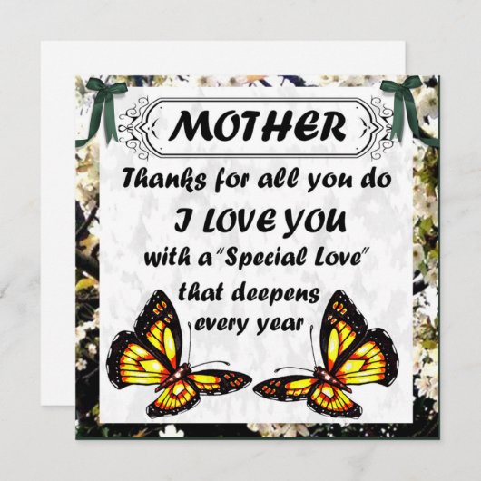 Mutter, Muttertag danke Karte (Vorne/Hinten)