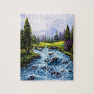 Mutter Natur mit grünen Bäumen und Fluss Puzzle
