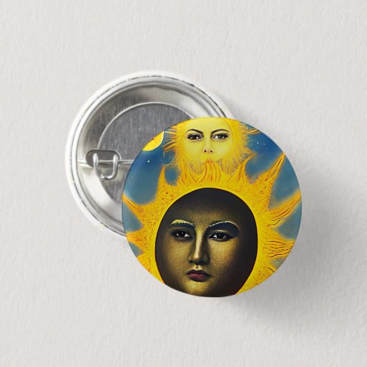 Mutter Natur Sun Moon Gesicht Original Fantasy Art Button (Vorne & Hinten)