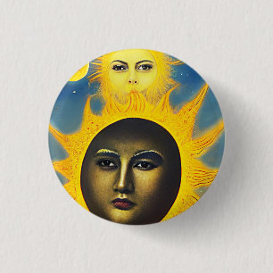 Mutter Natur Sun Moon Gesicht Original Fantasy Art Button
