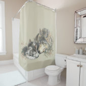 Mutter oder Vater Wolf mit Cubs Wasserfarbe Duschvorhang (Beispiel)