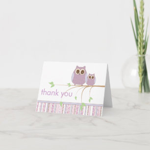 Mutter Owl u. Baby-Eule in Lila danken Ihnen Dankeskarte