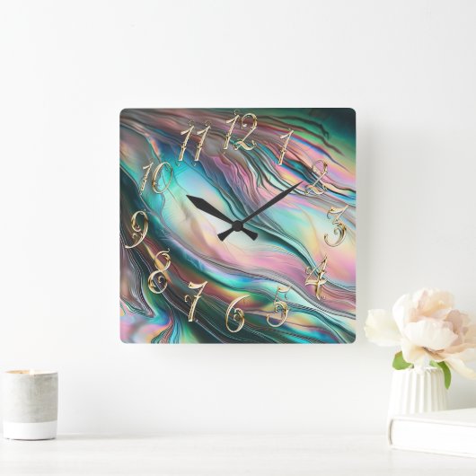 Mutter Perle mit großen Zahlen Quadratische Wanduhr (Zuhause)