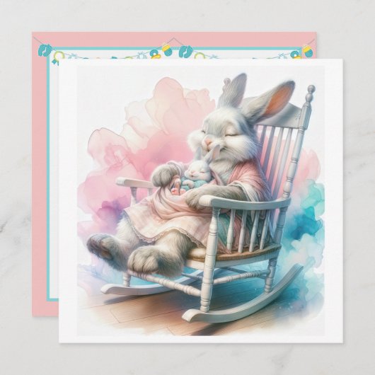 Mutter Rabbit Babydusche Einladung (Vorne/Hinten)