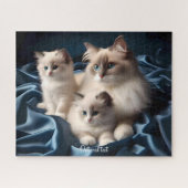 Mutter Ragdoll Cat and Kittens on Blue Puzzle (Horizontal)