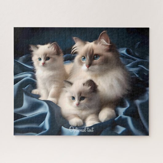 Mutter Ragdoll Cat and Kittens on Blue Puzzle (Horizontal)