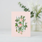 Mutter Rose und Blätter Pastellrosa Hintergrund Postkarte (Stehend Vorderseite)