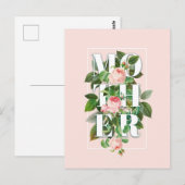 Mutter Rose und Blätter Pastellrosa Hintergrund Postkarte (Vorne/Hinten)