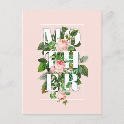 Mutter Rose und Blätter Pastellrosa Hintergrund Postkarte (Vorderseite)