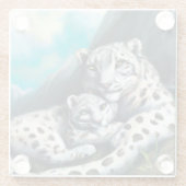 Mutter Schneeleopard und Cub in den Bergen Glasuntersetzer (Rückseite)