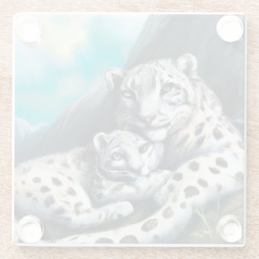 Mutter Schneeleopard und Cub in den Bergen Glasuntersetzer (Rückseite)