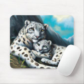 Mutter Schneeleopard und Cub in den Bergen Mousepad (Mit Mouse)