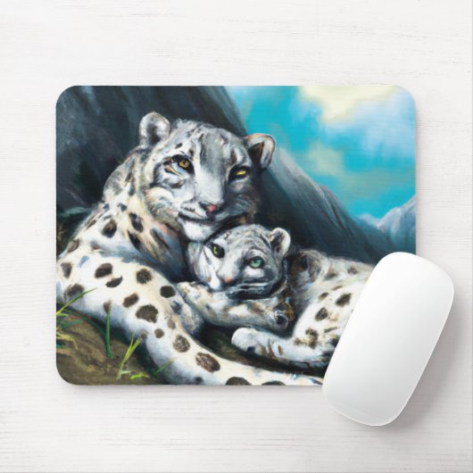 Mutter Schneeleopard und Cub in den Bergen Mousepad (Mit Mouse)