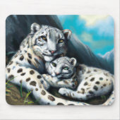 Mutter Schneeleopard und Cub in den Bergen Mousepad (Vorne)