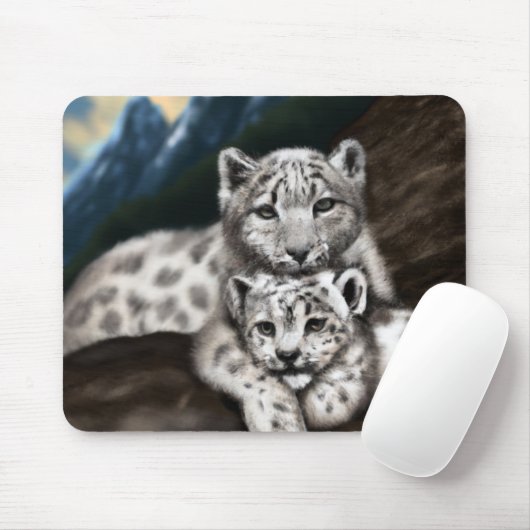 Mutter Schneeleopard und Cub in den Bergen Mousepad (Mit Mouse)