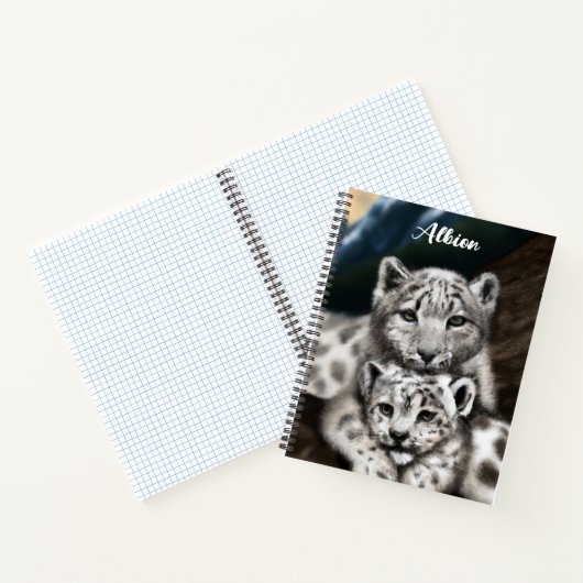 Mutter Schneeleopard und Cub in den Bergen Notizblock (Innenseite)