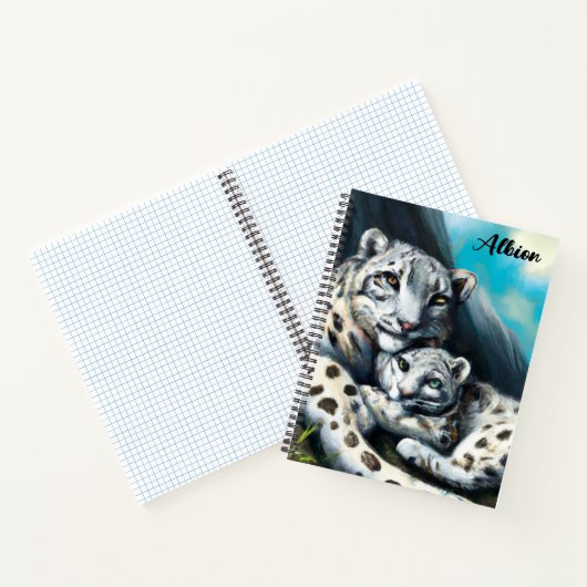 Mutter Schneeleopard und Cub in den Bergen Notizblock (Innenseite)