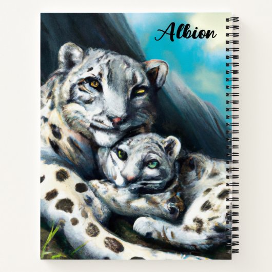 Mutter Schneeleopard und Cub in den Bergen Notizblock (Rückseite)