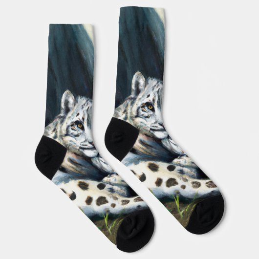 Mutter Schneeleopard und Cub in den Bergen Socken (Rechts)