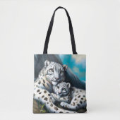 Mutter Schneeleopard und Cub in den Bergen Tasche (Vorderseite)