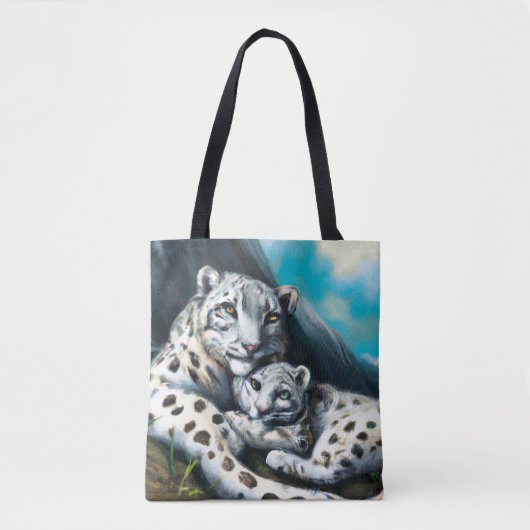 Mutter Schneeleopard und Cub in den Bergen Tasche (Vorderseite)