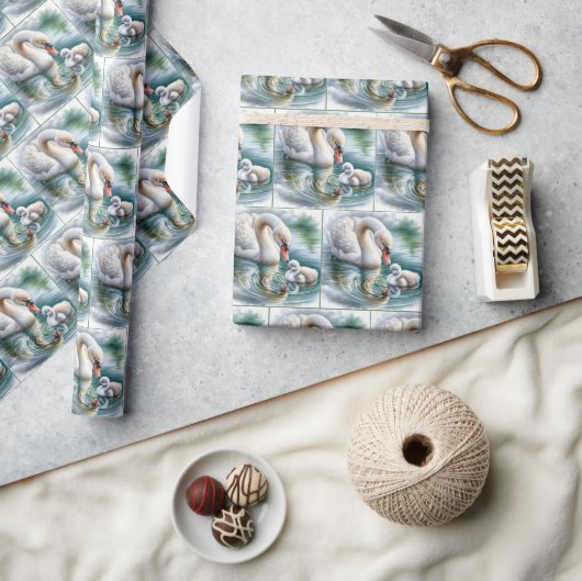 Mutter Schwan mit Cygnet Geschenkpapier (Kunsthandwerk)