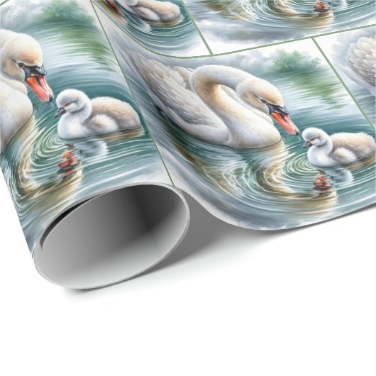 Mutter Schwan mit Cygnet Geschenkpapier (Rolleneckpunkt)