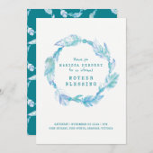 Mutter Segen Feder und Perlen aquamarine Wasserkun Einladung (Vorne/Hinten)