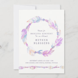 Mutter Segen Feder und Perlen lila Kunst Einladung