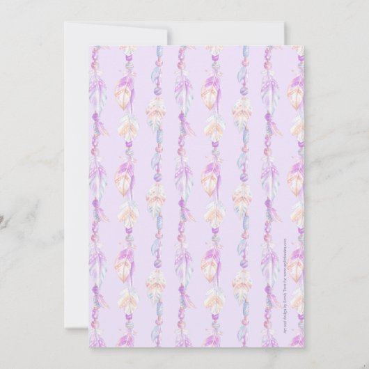 Mutter Segen Feder und Perlen lila Kunst Einladung (Rückseite)