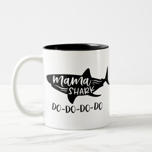 Mutter Shark Tun-Tun-Tun-Tun Mommy Shark lustig Zweifarbige Tasse (Links)