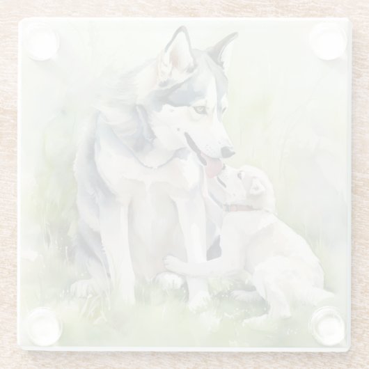 Mutter Sibirische Husky Hund Mama Anstrich Hinterg Glasuntersetzer (Rückseite)