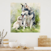Mutter Sibirische Husky Hund Mama Anstrich Hinterg Poster (Küche)