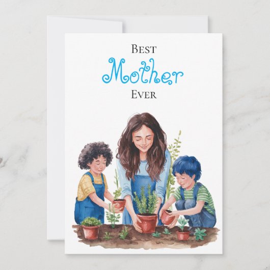 Mutter & Sohn Planen Unterricht Wasserfarben Bild Karte (Vorderseite)