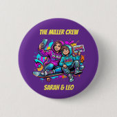 Mutter Sohn Schlittschuhläufer Lila Graffiti Pin Button (Vorderseite)
