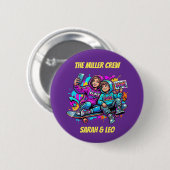 Mutter Sohn Schlittschuhläufer Lila Graffiti Pin Button (Vorne & Hinten)