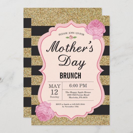 Mütter Tag Brunch Einladung Rosa Blume (Vorne/Hinten)