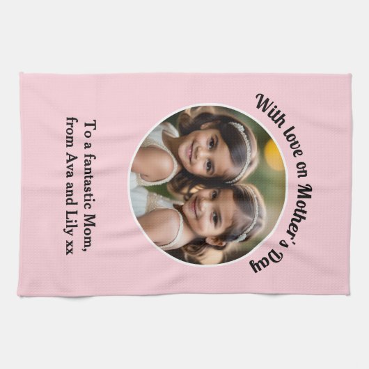Mütter Tag Custom Foto Pink Geschirrtuch (Horizontal)